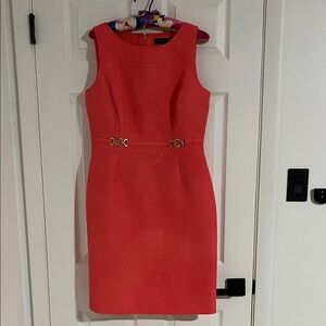 Tahari Coral Textured knee length Dress with Gold Accents